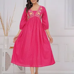 SARAI CREATIONS Floral Embroidered Puff Sleeves A-Line Midi Dress-image-23