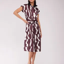 FableStreet Women Printed Satin Extended Sleeves Shirt Midi Dress-image-52