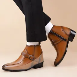 Bxxy Men 9 Cm Hidden Height Increasing Casual Block-Heeled Buckle And Zip Boot image 1