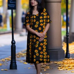 Zink London Floral Printed Sweetheart Neck Puffed Sleeves A-Line Midi Dress-picture-17