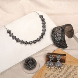 TEEJH Silver-Plated Anantapur Oxidised Beaded Jewellery Set-picture-8