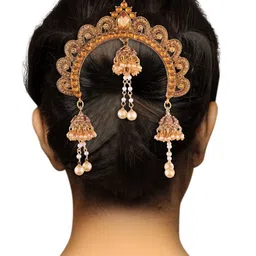 I Jewels Gold-Plated Stone Studded Pearl Detailed Alloy Bun Pin-picture-29