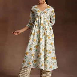 Libas Floral Printed Pleated Gotta Patti Pure Cotton A-Line Kurta With Palazzos image 5