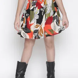 Oxolloxo Girls Multicoloured Tropical  Printed A-Line Skirt-image-70