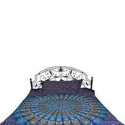 Exotic India Blue & Purple Ethnic Motifs 300 TC Cotton Queen Bedsheet with 2 Pillow Covers-picture-36