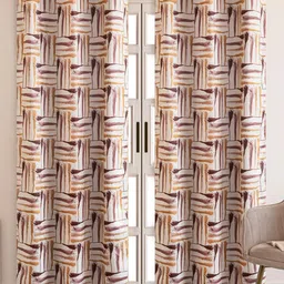 HOMEMONDE White & Brown Set of 2 Striped Black Out Long Door Curtain-image-17