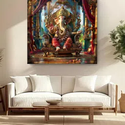 999Store Gold-Toned & Red Lord Ganesha Canvas Religious Wall Paintings-image-80