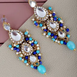 LUCKY JEWELLERY Gold-Plated Kundan-Studded Leaf Shaped Drop Earrings-picture-57