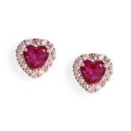 Luxevogue 925 Silver 18K Rose Gold Plated Heart-Shaped Ruby Pink Stud Earrings-picture-29