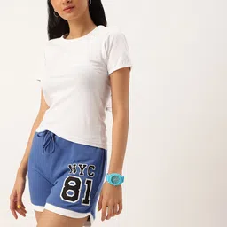Kook N Keech Teens Girls Blue & Black Pure Cotton Typography Printed Hot Pants-picture-58