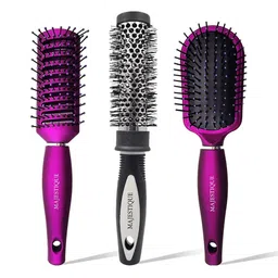 MAJESTIQUE Set Of 3 Detangler Brush Small Round Hair Brush & Vent Blow Brush-image-7