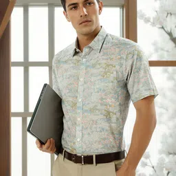 Louis Philippe Men Classic Regular Fit Spread Collar Floral Printed Cotton Formal Shirt-image-97