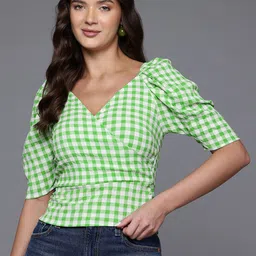 Freehand by The Indian Garage Co Checked Wrap Top-image-27