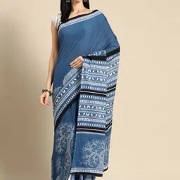 BUTA BUTI Floral Printed Pure Cotton Saree With Unstitched Blouse And Lace-picture-16