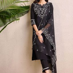 Indo Era Women Floral Embroidered Regular Thread Work Kurta with Trousers & With Dupatta-picture-33