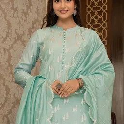 KALINI Ethnic Motifs Embroidered Straight Thread Work Kurta with Trousers & Dupatta-picture-49