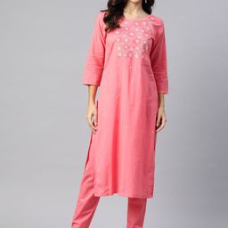 Readiprint Fashions Women Floral Embroidered Thread Work Pure Cotton Kurta with Palazzos-picture-48