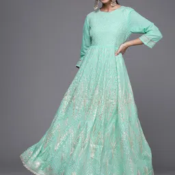 Varanga Women Green Embellished Gotta Patti Anarkali Kurta-image-9