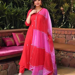 Aaghnya Women Embroidered Regular Kurta with Trousers & With Dupatta-image-94