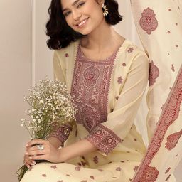 Libas Women Regular Chanderi Silk Kurta with Trousers & With Dupatta-picture-0