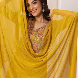 Gerua By Libas Women Floral Yoke Design Regular Sequinned Kurta with Trousers & With Dupatta-picture-41