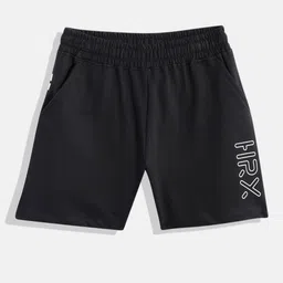 HRX by Hrithik Roshan Boys Black Typography Printed Pure Cotton Sports Shorts-picture-0