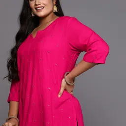 EXTRA LOVE BY LIBAS Women Plus Size Embroidered Mirror Work Kurta-picture-22