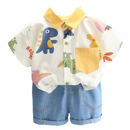 StyleCast x Revolte Boys Yellow & White Printed Shirt Collar Shirt with Shorts-picture-44