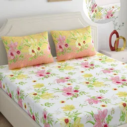 Home Ecstasy Pink & White Floral 300 TC King Bedsheet with 2 Pillow Covers-picture-38