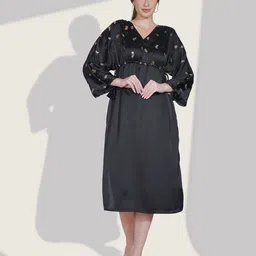 Dora Dori Women Solid Embellished Kimono Sleeve Kaftan Midi Dress-image-8