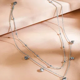 rubans voguish Rubans Rhodium-Plated StainlesSteel Tarnish Free Waterproof Double Layer Heart & CZ Chain-picture-34