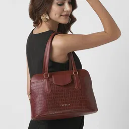 Caprese Women Milo Cherry Red Satchel Medium Bag with Multi-Compartments-image-90