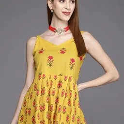 Varanga Yellow & Pink Printed Cotton Top-picture-28
