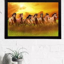 eCraftIndia Brown & Yellow 7 Lucky Running Horses Satin Matt Textured UV Wall Art-image-83