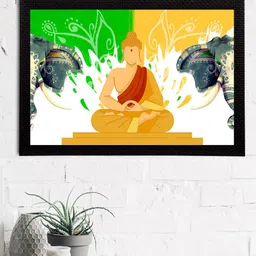eCraftIndia Orange & Green Meditating Lord Buddha Satin Matt Texture UV Art Painting-image-50