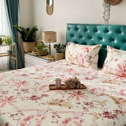 URBAN SPACE Serene Peach-Coloured 200 TC Fitted Cotton King Bedsheet & 2 Pillow Covers-image-66