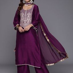 Varanga Women Ethnic Motifs Embroidered Kurta with Palazzos & With Dupatta-picture-18