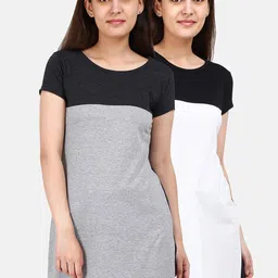 Fleximaa Grey & White Set Of 2 Colourblocked Pure Cotton Top-picture-35