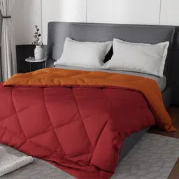 Stoa Paris Orange & Maroon SolidAC Room 200 GSM Double Bed Reversible Comforter-image-11