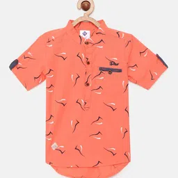 TONYBOY Boys Peach-Coloured Premium Regular Fit Printed Pure Cotton Casual Shirt-image-85