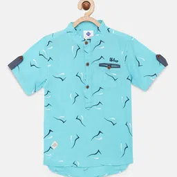 TONYBOY Boys Turquoise Blue Pure Cotton Premium Regular Fit Printed Casual Shirt-picture-30