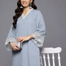 Varanga Women Floral Embroidered Regular Thread Work Silk Crepe Kurta with Palazzos-picture-40