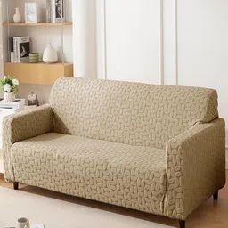 HOUSE OF QUIRK Jacquard 1 Piece five Seater Sofa Cover With Arms-picture-30