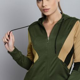 Alcis Women Olive Green Mustard Colourblocked Sporty Jacket-picture-40