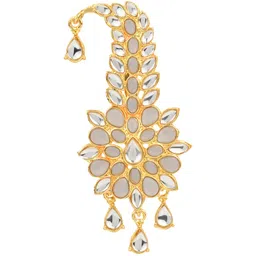 I Jewels Men Gold-Plated Grey & White Kundan Studded & Beaded Maharaja Pagdi Kalangi image 2