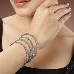 Anouk Women Set of 4 Silver-Toned German Silver Oxidised Bangles image 3