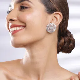 Rubans Rhodium-Plated Cubic Zirconia Studded Studs Earrings-picture-14