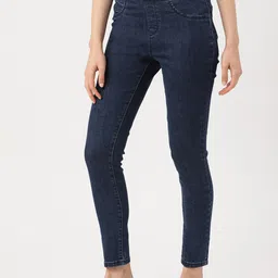 DressBerry Women Navy Blue Super Skinny Fit Washed Jeggings image 5