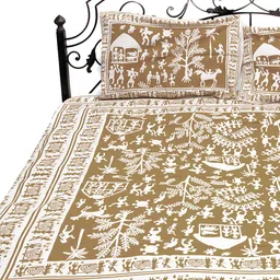 Exotic India Brown & White Ethnic Motifs Cotton 300 TC Queen Bedsheet With 2 Pillow Covers image 3