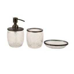 Decor de Maison Olivia Transparent & Black 3 Pieces Textured Metal Bath Accessories Set-image-93